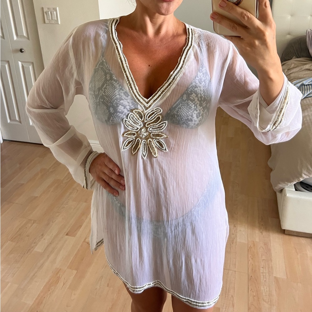SHEER GORGEOUS BEADED COVER UP BLOUSE TUNIC